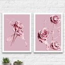 Ver imagem 1 de Kit 2 Quadros Flores Rosas Tinta 24x18cm - com vidro:Madeira branca
