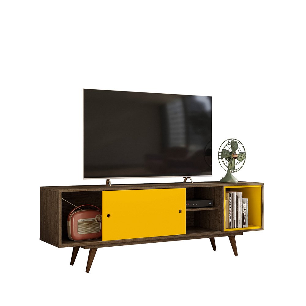 Bancada Rack TV até 60 polegadas Retro 50 Rustik Carv Rlv. Amarelo Ac - 2