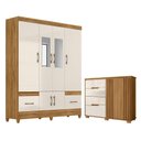 Ver imagem 1 de Guarda Roupa Casal Ms912 com Espelho e Cômoda Texas Freijó Off White – Moval