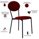 Ver imagem 4 de Cadeira Estofada para Sala de Jantar Azuri Preto C01 Veludo Vermelho Vinho - Lyam Decor
