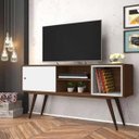 Ver imagem 1 de Bancada Rack TV até 55 polegadas Retro 65 Carvalho Branco Mdf / Mdp 140cm Olivar