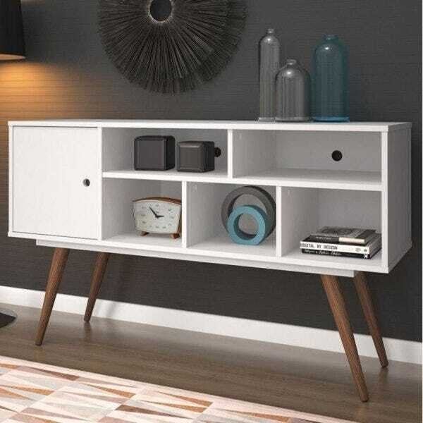 Bancada Rack Retro TV até 50 polegadas 75 Branco Mdf / Mdp 123cm Olivar