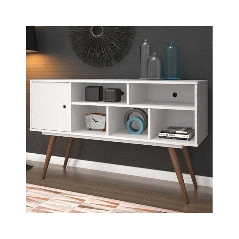 Bancada Rack Retro TV até 50 polegadas 75 Branco Mdf / Mdp 123cm Olivar