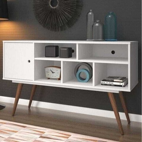 Bancada Rack Retro TV até 50 Polegadas 75 Branco MDF / MDP 123cm Olivar