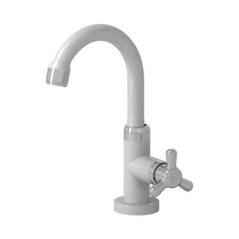 Torneira Lavatório de Mesa Bica Baixa Móvel Linha Vienna 1/2'' Abs Cor Branco e Cromado Durín