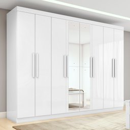 Guarda-roupa Casal Easy Slim 8 Portas com Espelho Branco - 1