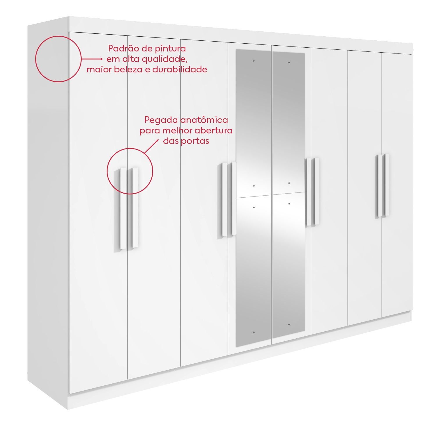 Guarda-roupa Casal Easy Slim 8 Portas com Espelho Branco - 10