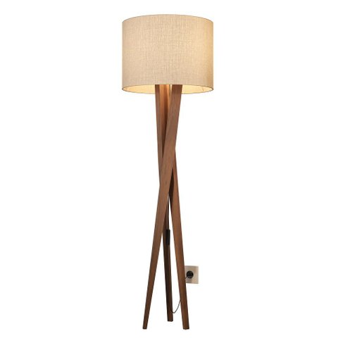 Luminaria Abajur de Chão Pés de Madeira Cúpula Palha