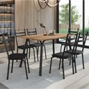 Ver imagem 2 de Conjunto de Mesa Sala de Jantar com 6 Cadeiras Tubular Tampo Bp Madeirado Retangular 1,36m Preto