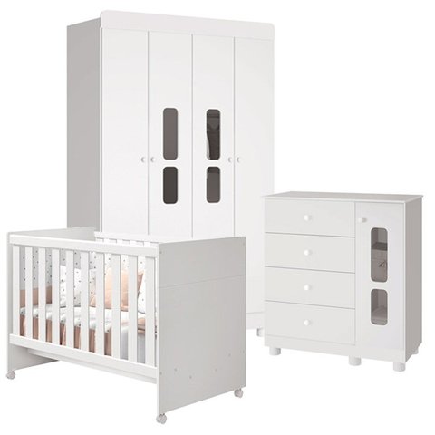 Quarto Infantil Katatau 4 portas Branco Brilho - Reller Móveis