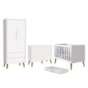 Ver imagem 1 de Dormitório Completo Infantil Theo 2 Portas, Cômoda 6 Gavetas, Berço Branco Fosco com Pés Amadeirado