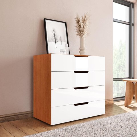 Cômoda Madri com 4 Gavetas 90x84cm Branco/Freijó 250700
