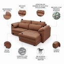 Ver imagem 3 de Sofá Retrátil 3 Lugares para Sala 250cm Dijon Couro Mel S07 - Mpozenato