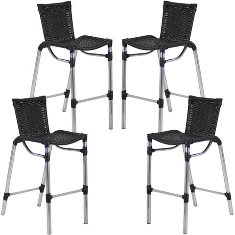 Kit 4 Banquetas Alumínio Fortaleza Alta para Balcão Cozinha Bar Trama Original