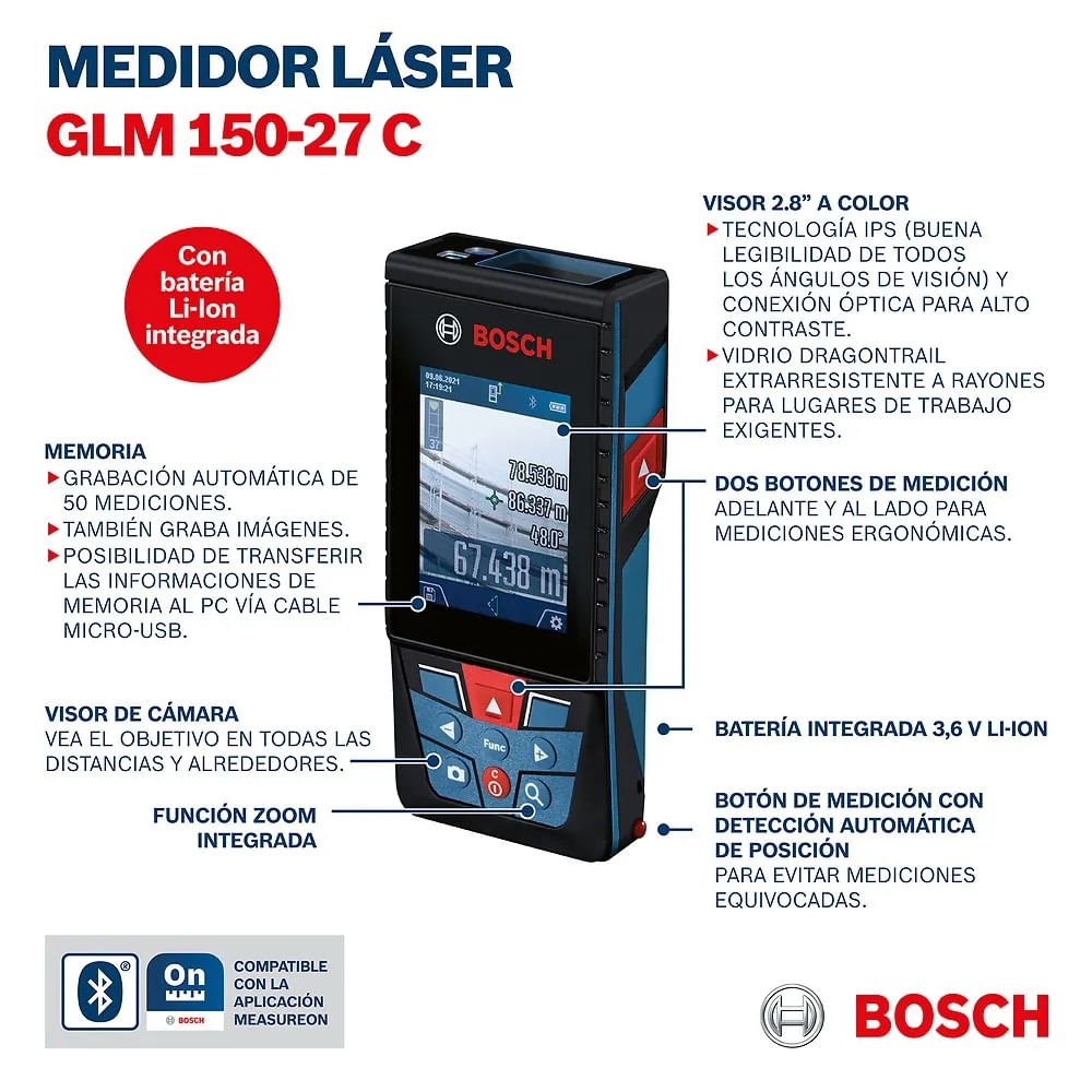 Trena Laser Profissional Alcance 150m com Bluetooth e Visor Digital Glm 150-27c Bosch 01 Unidade - 4