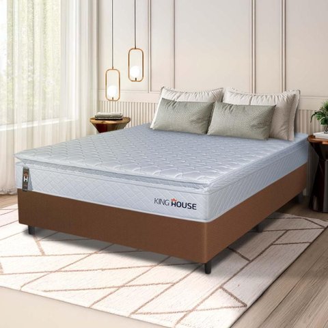 Conjunto Box Marrom Luanda Branco Espuma D28 Casal 138x188x62 - King House