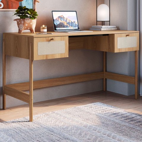 Escrivaninha 2 Gavetas 139cm Palhinha Pé Madeira 27931 Oslo Artesano - Hanover/pé Roble