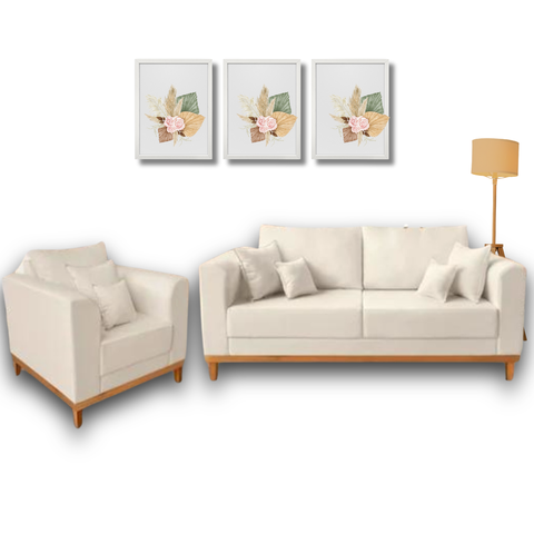 Conjunto de Sofá Beny, 2 Peças, 1 Sofá 1,40m e 1 Poltrona, Tecido Linho Cru