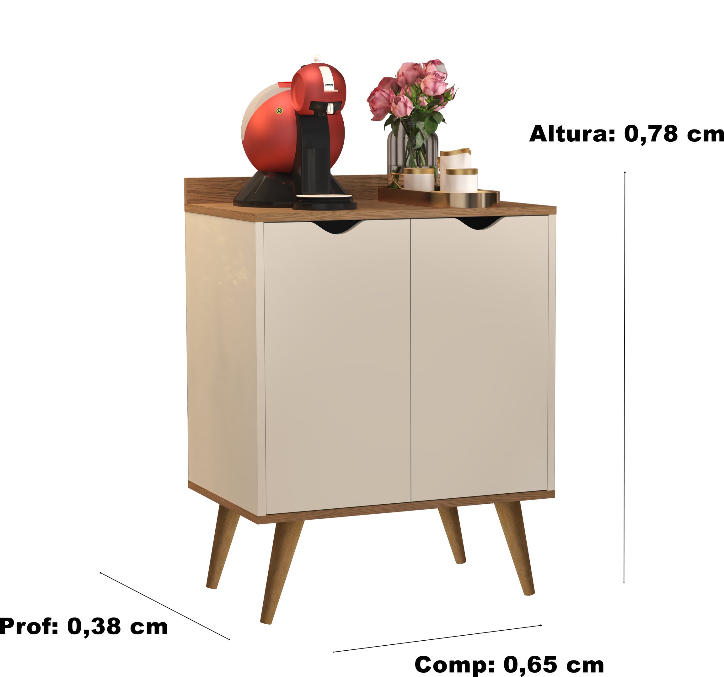 Aparador 2 Portas Buffet Acalanto Cantinho Cafe Pés Palito Perola / Caramelo - Comprar Moveis em Cas - 3