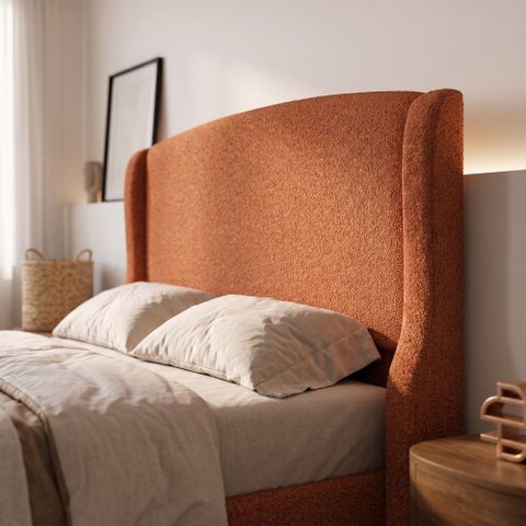 Cabeceira para Cama Box Casal Padrão Shae 140cm Estofada com Frame Bouclê Terracota - Desk Design