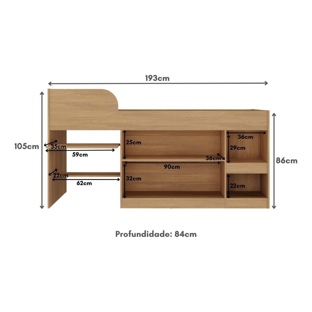 Cama Solteiro Multifuncional para Colchão 188 X 78cm com 2 Portas e Escrivaninha Multimóveis - 7