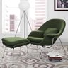 Poltrona Womb Chair com Puff Cromada Linho Verde - 1