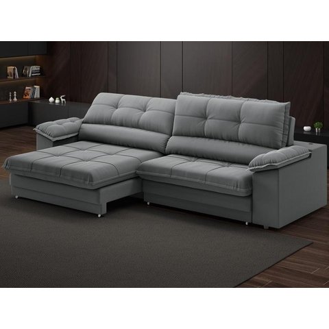 Sofá com Carregador Usb Retrátil Reclinável Monaco 2,90m Velosuede Grafite - Netsofas