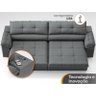 Sofá com Carregador Usb Retrátil Reclinável Monaco 2,90m Velosuede Grafite - Netsofas - 7