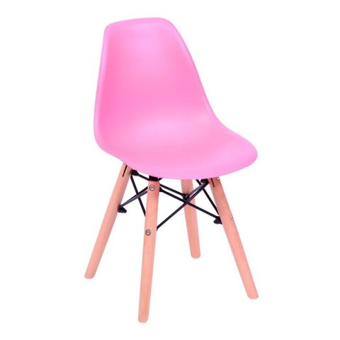 Cadeira Eiffel Infantil Rosa Base Madeira