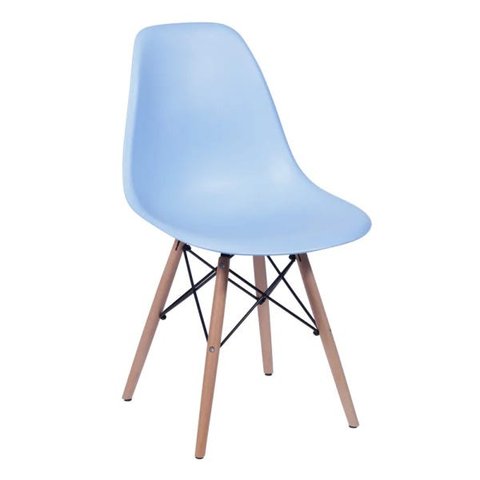 Cadeira Eames Eiffel Azul com Pés de Madeira