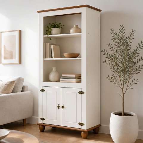 Estante Livreiro para Sala de Estar Home Office 2 Portas 89cm Alegra S05 Off White Nogueira - Lyam