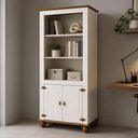 Ver imagem 3 de Estante Livreiro para Sala de Estar Home Office 2 Portas 89cm Alegra S05 Off White Nogueira - Lyam