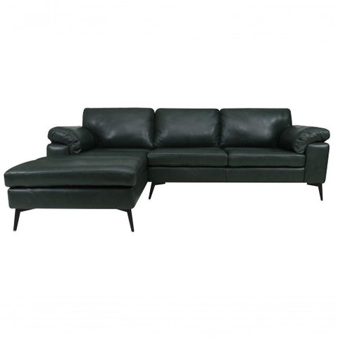 Sofá de Couro Asti 3 Lugares com Chaise Esquerda Green Bicolor - Mempra Design