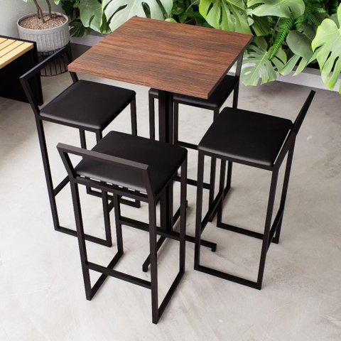 Conjunto Mesa Alta Bistrô Quadrada Imbuia 4 Banquetas Confort Estofado Don Castro