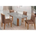 Ver imagem 1 de Sala Jantar Mesa Pietá Tampo c/ Vidro Curvo 120cm+4 Cadeiras Maldivas Naturale/Off White - Corano