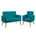 Ver imagem 1 de Kit Poltrona Namoradeira e Poltrona Vega com Rodapé Suede Azul Turquesa Aradecor