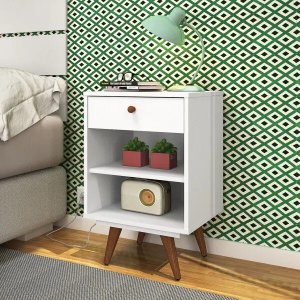 Mesa de Cabeceira Retro Plus Branco MDF/MDP 42cm Olivar