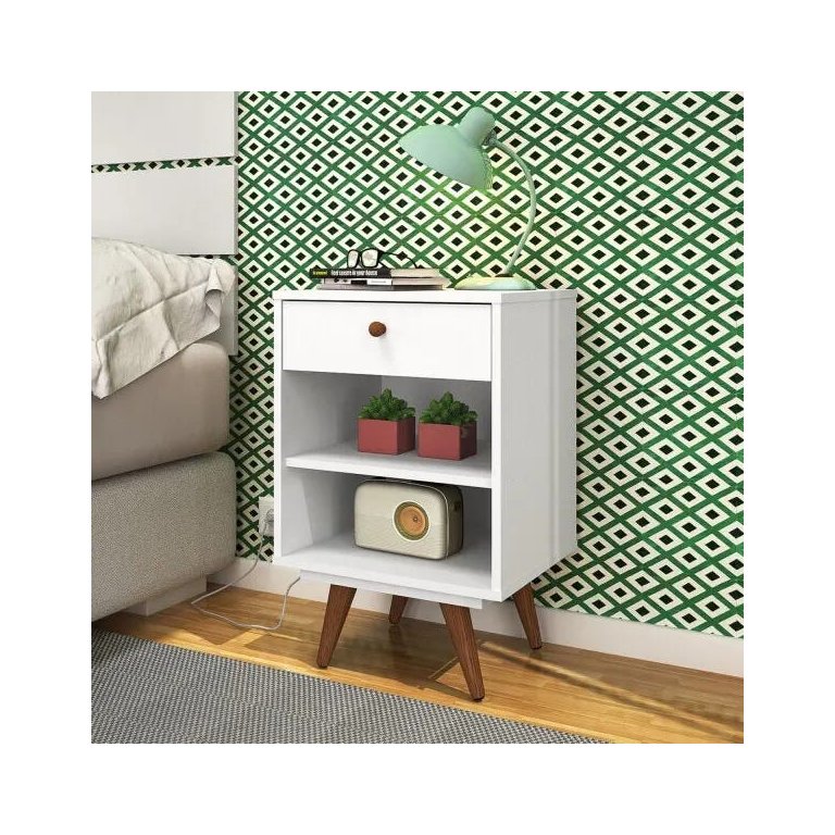 Mesa de Cabeceira Retro Plus Branco MDF/MDP 42cm Olivar