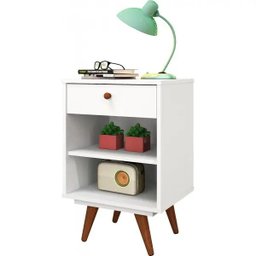 Mesa de Cabeceira Retro Plus Branco MDF/MDP 42cm Olivar - 2