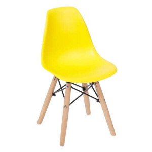 Cadeira Eiffel Infantil Amarela Base Madeira