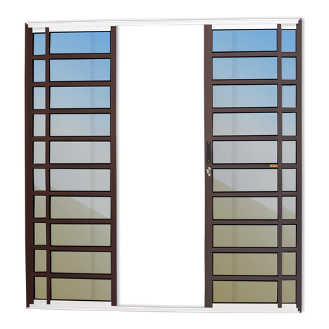 Porta de Correr Alumínio c/Traves.4F.210 x 200 V.Refl.Mix Corten Brimak