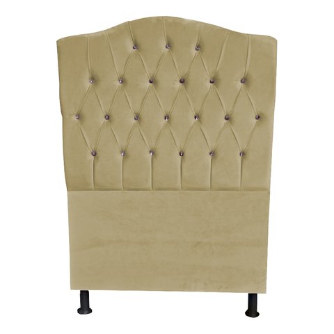 Cabeceira de Cama Box Princesa Solteiro 90 Cm Botão Strass Suede Bege Eli Móveis