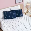 Ver imagem 1 de Jogo de Lençol Cama Casal 3 peças Micropercal 200 fios Petit Poá:Azul Marinho