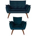 Ver imagem 1 de Kit Namoradeira + 1 Poltrona Decorativa Opalla Suede Azul Royal - Dominic Decor