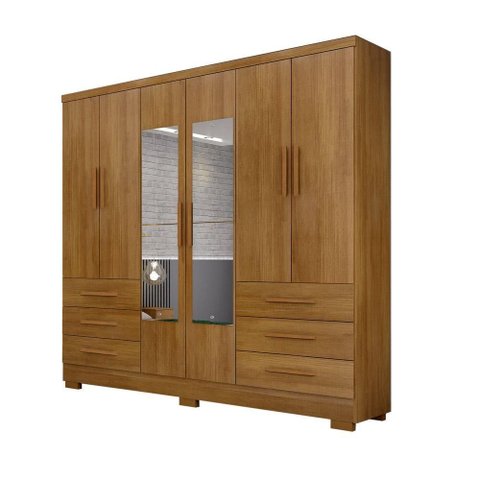 Guarda Roupa Solteiro Encant 6 Portas 6 Gavetas MDP com Espelho Cumaru 180cm