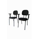 Ver imagem 1 de Kit 2 Cadeira Palito com Braço Regulável para Recepção Sala de Espera Tecido Preto