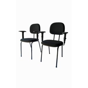 Kit 2 Cadeira Palito com Braço Regulável para Recepção Sala de Espera Tecido Preto