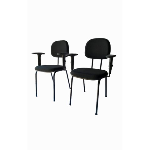 Kit 2 Cadeira Palito com Braço Regulável para Recepção Sala de Espera Tecido Preto