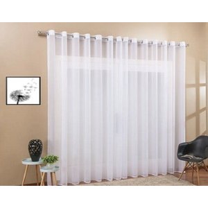 Cortina Voil Sala Ou Quarto 4,00x2,50 Ilhós Cromado:Branco