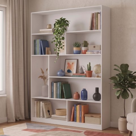 Estante Decorativa para Livros 5 Prateleiras 120x180cm Branca Casuá Seattle